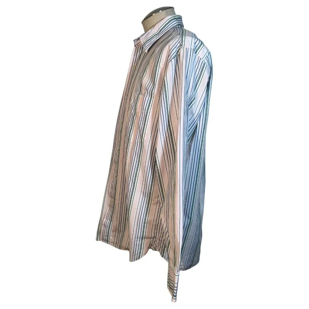 J Crew Mens Size L Striped Button Down Shirt 2-Ply Cotton Green Blue Pink White - Picture 7 of 9